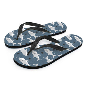 Cute White Shark Pattern Print Flip Flops