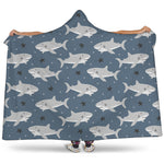 Cute White Shark Pattern Print Hooded Blanket