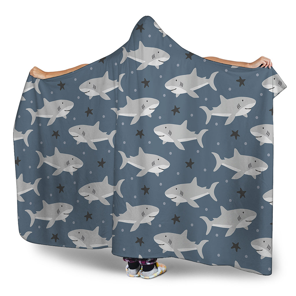 Cute White Shark Pattern Print Hooded Blanket