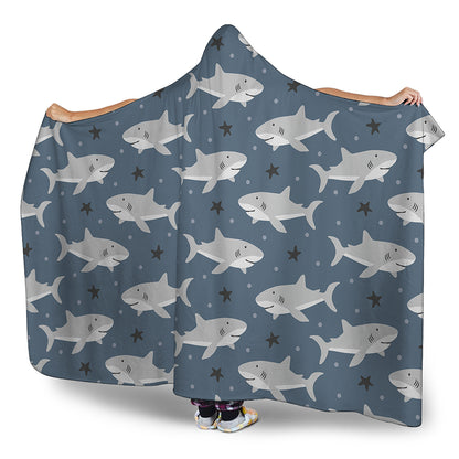 Cute White Shark Pattern Print Hooded Blanket