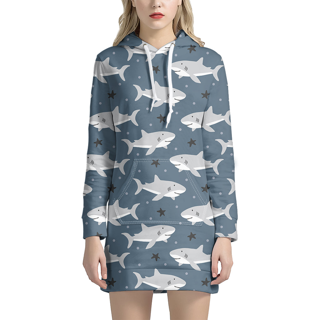 Cute White Shark Pattern Print Hoodie Dress