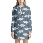 Cute White Shark Pattern Print Hoodie Dress