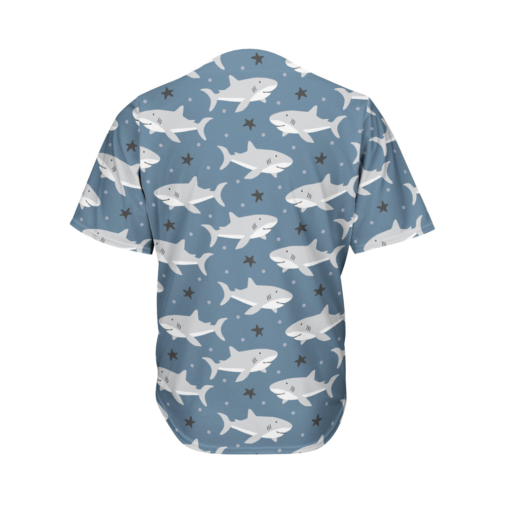 Cute White Shark Pattern Print Men's Baseball Jersey