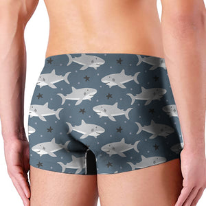 Cute White Shark Pattern Print Men's Boxer Briefs