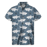 Cute White Shark Pattern Print Men's Short Sleeve Shirt