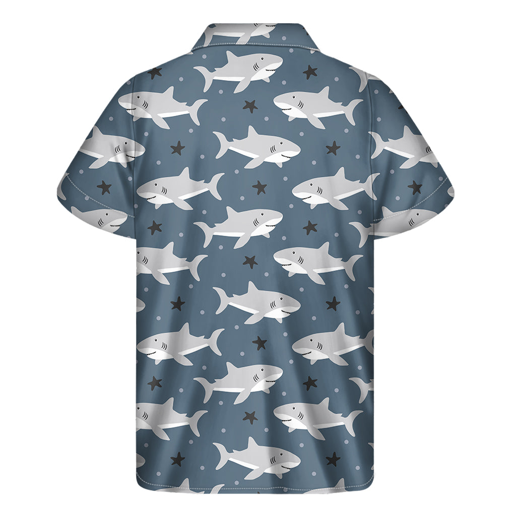 Cute White Shark Pattern Print Men's Short Sleeve Shirt