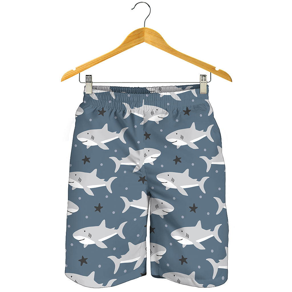 Cute White Shark Pattern Print Men's Shorts