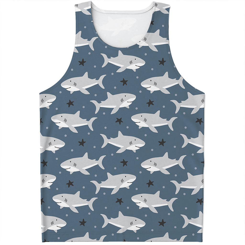 Cute White Shark Pattern Print Men's Tank Top