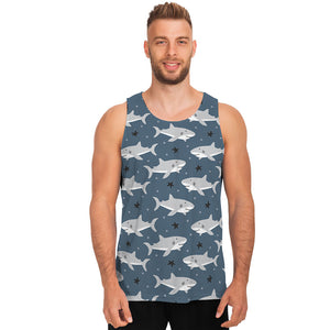 Cute White Shark Pattern Print Men's Tank Top