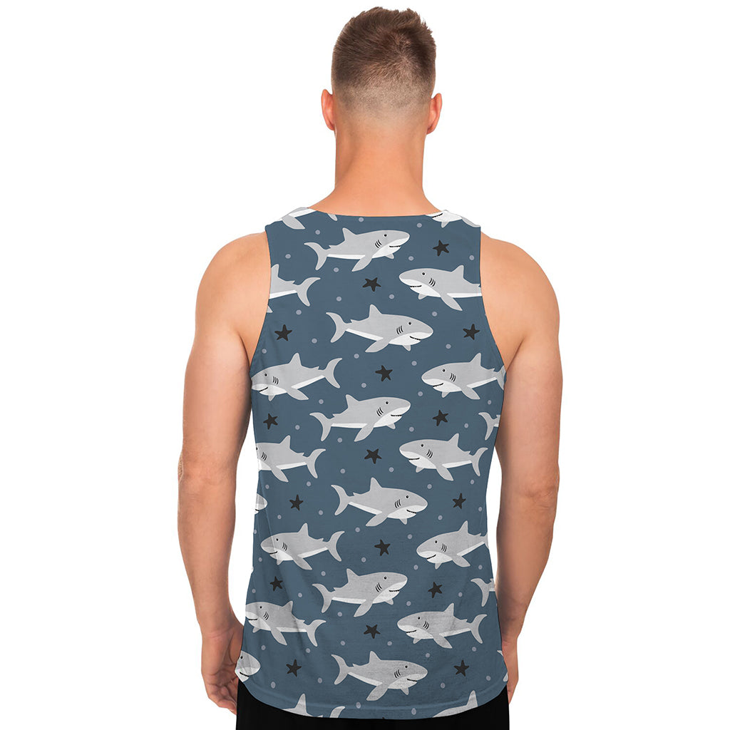 Cute White Shark Pattern Print Men's Tank Top