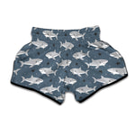 Cute White Shark Pattern Print Muay Thai Boxing Shorts