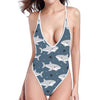 Cute White Shark Pattern Print One Piece High Cut Swimsuit