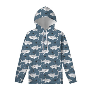 Cute White Shark Pattern Print Pullover Hoodie