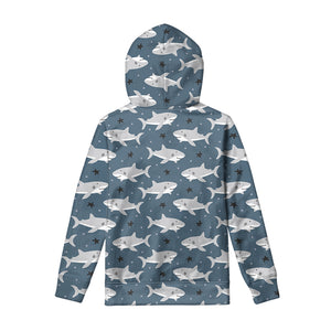 Cute White Shark Pattern Print Pullover Hoodie