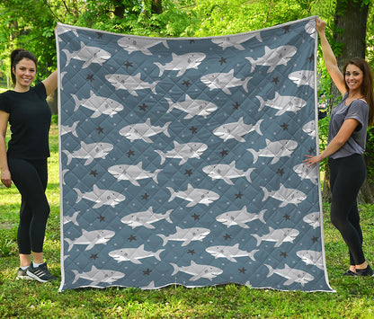 Cute White Shark Pattern Print Quilt
