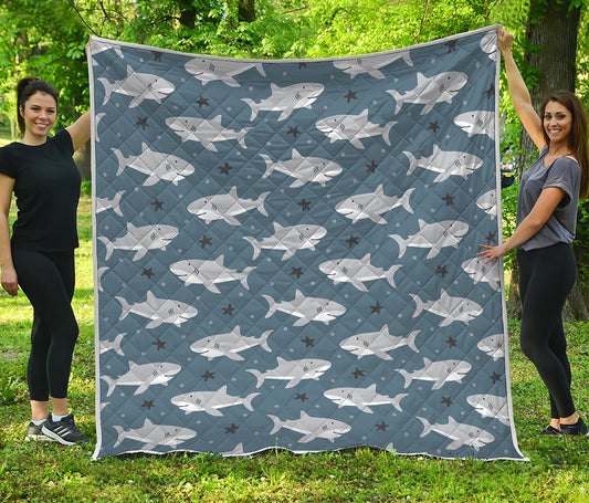 Cute White Shark Pattern Print Quilt