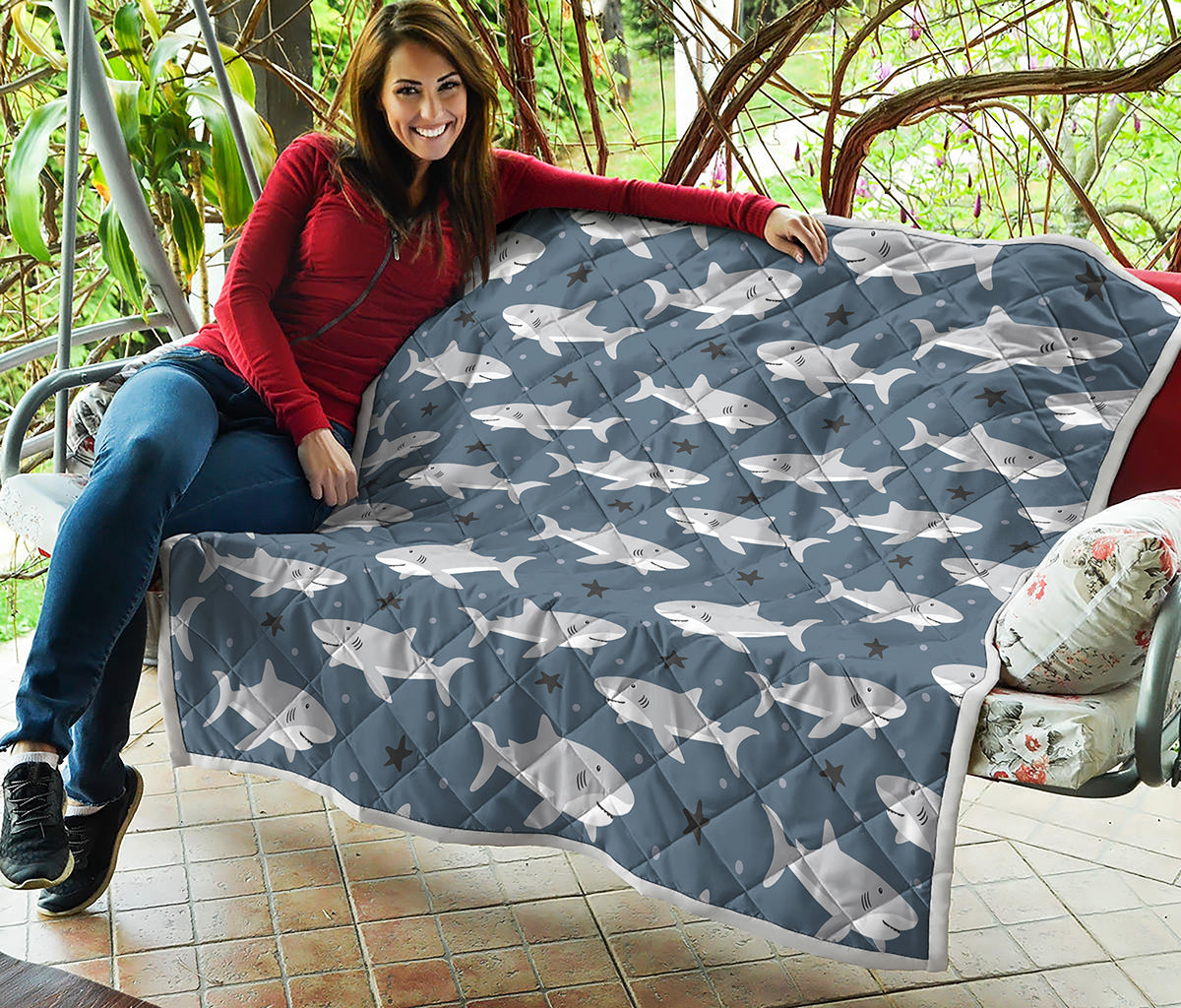 Cute White Shark Pattern Print Quilt