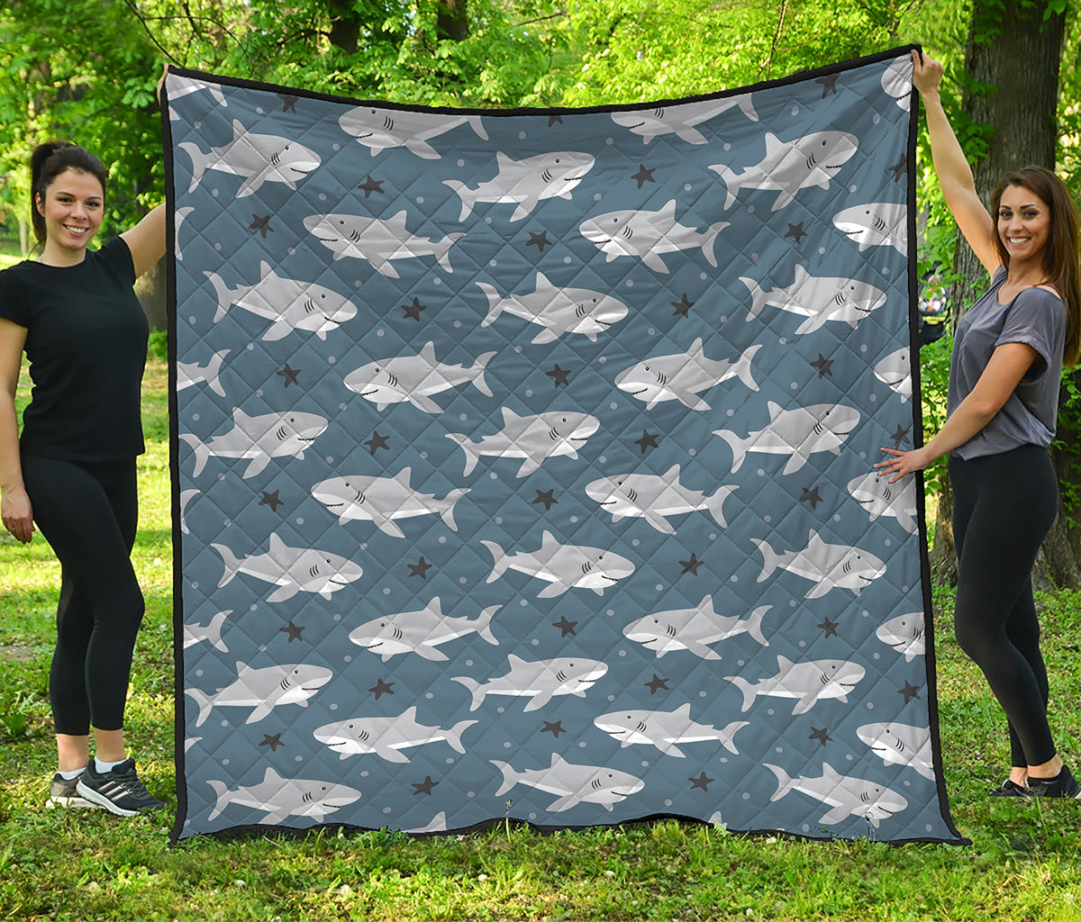 Cute White Shark Pattern Print Quilt