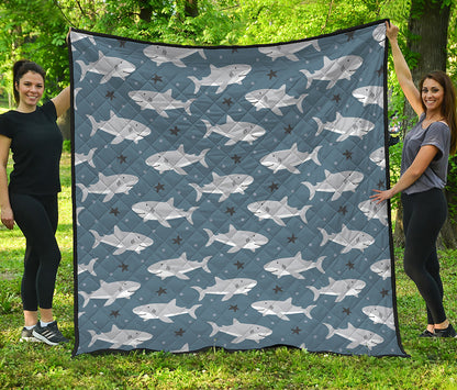 Cute White Shark Pattern Print Quilt