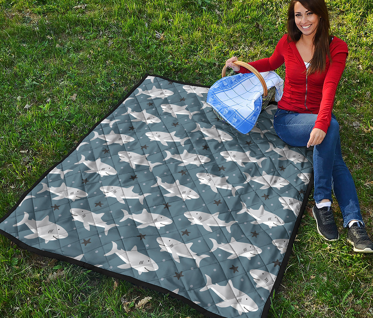 Cute White Shark Pattern Print Quilt