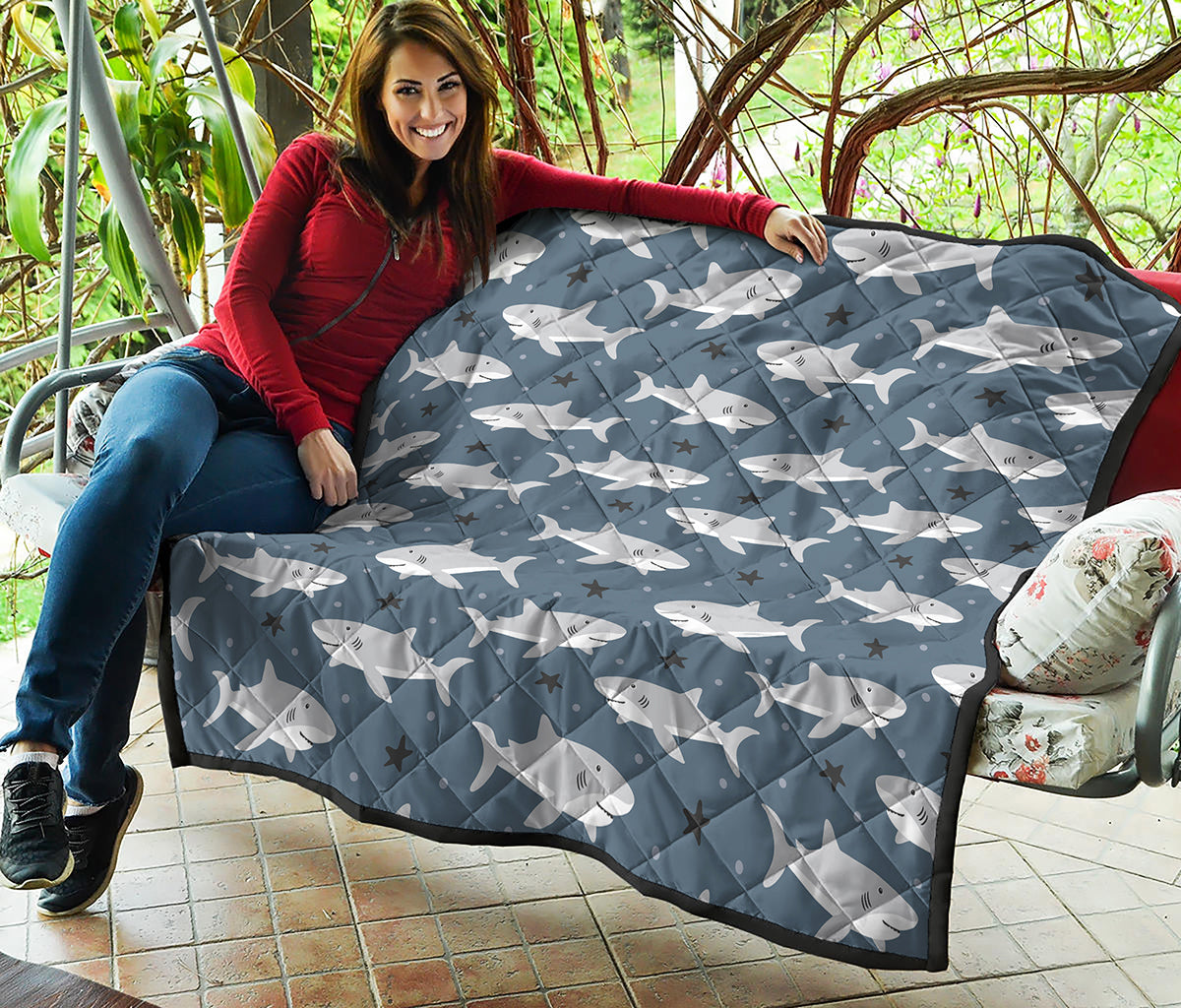 Cute White Shark Pattern Print Quilt