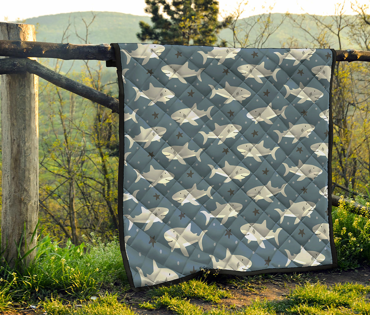 Cute White Shark Pattern Print Quilt