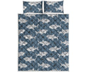 Cute White Shark Pattern Print Quilt Bed Set