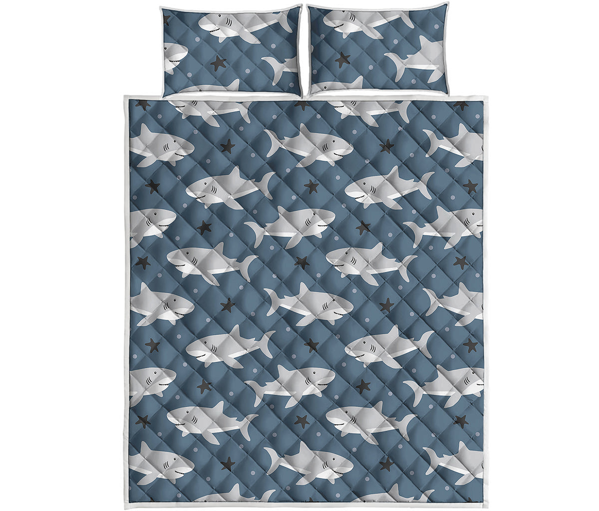 Cute White Shark Pattern Print Quilt Bed Set