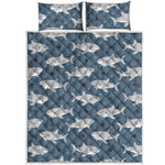 Cute White Shark Pattern Print Quilt Bed Set