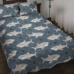 Cute White Shark Pattern Print Quilt Bed Set