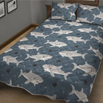 Cute White Shark Pattern Print Quilt Bed Set