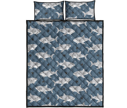 Cute White Shark Pattern Print Quilt Bed Set