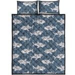 Cute White Shark Pattern Print Quilt Bed Set