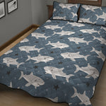 Cute White Shark Pattern Print Quilt Bed Set