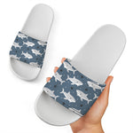 Cute White Shark Pattern Print White Slide Sandals