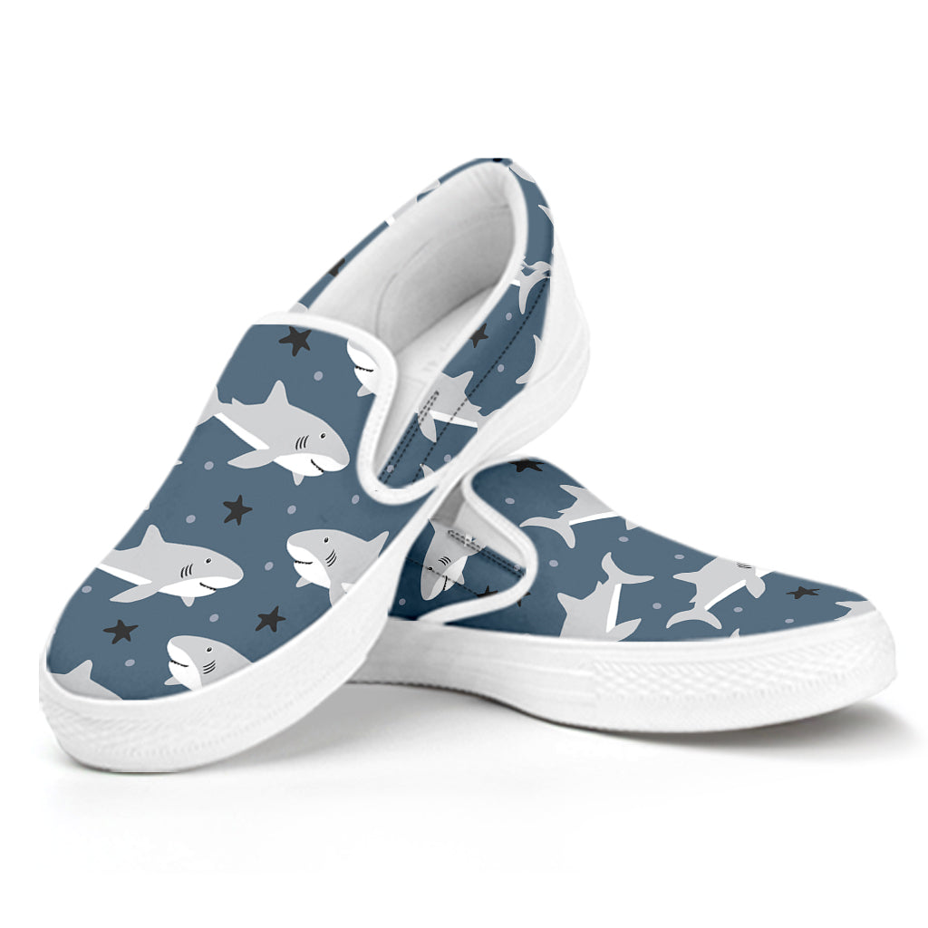 Cute White Shark Pattern Print White Slip On Shoes