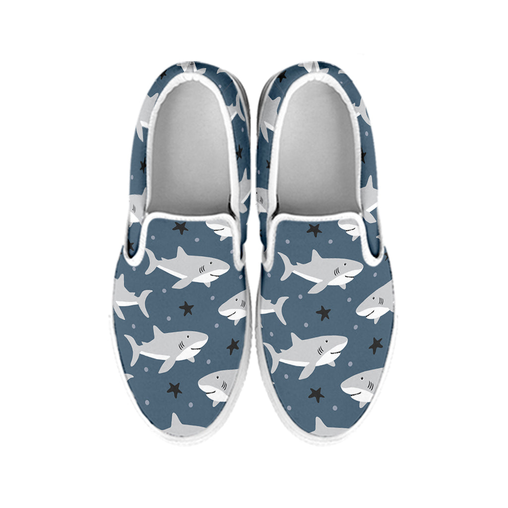 Cute White Shark Pattern Print White Slip On Shoes