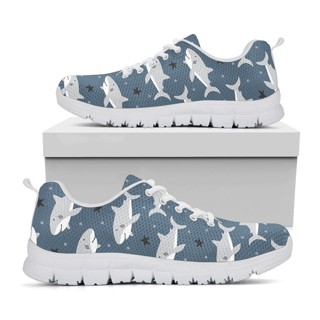 Cute White Shark Pattern Print White Sneakers