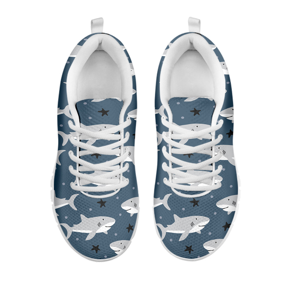 Cute White Shark Pattern Print White Sneakers