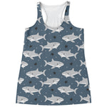 Cute White Shark Pattern Print Women's Racerback Tank Top