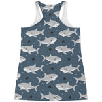 Cute White Shark Pattern Print Women's Racerback Tank Top