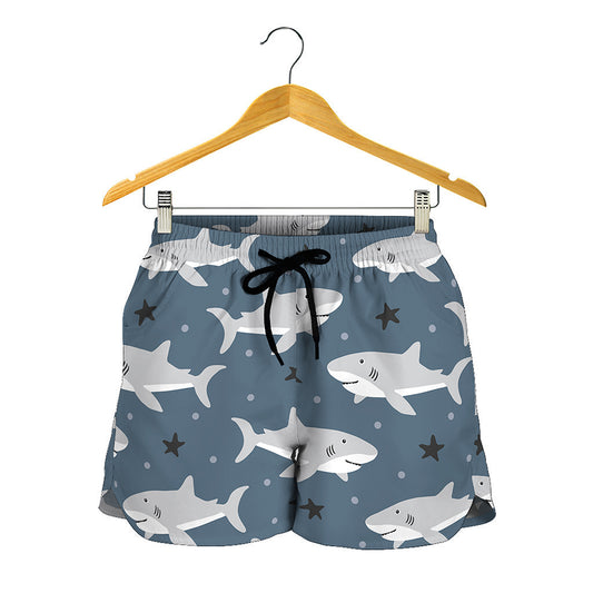 Cute White Shark Pattern Print Women's Shorts