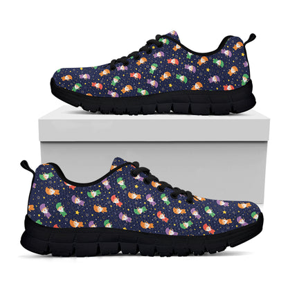 Cute Wizard Pattern Print Black Sneakers