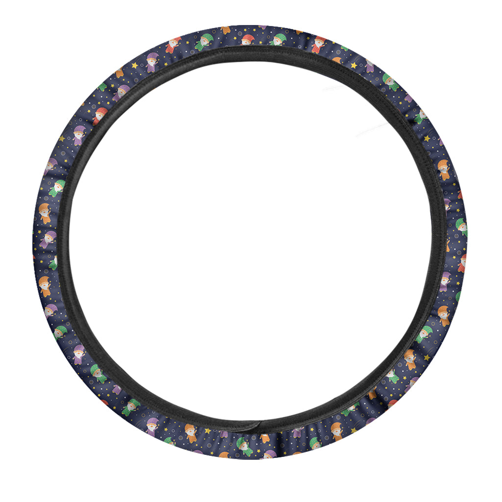 Cute Wizard Pattern Print Car Steering Wheel Cover