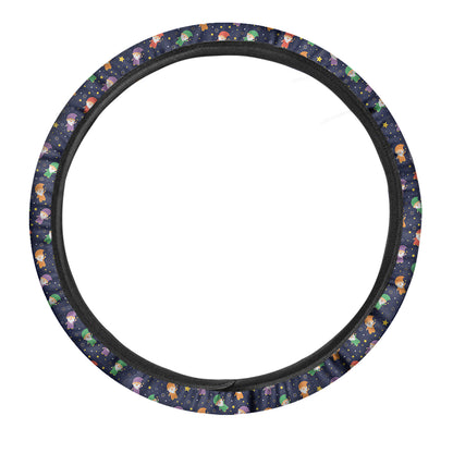 Cute Wizard Pattern Print Car Steering Wheel Cover