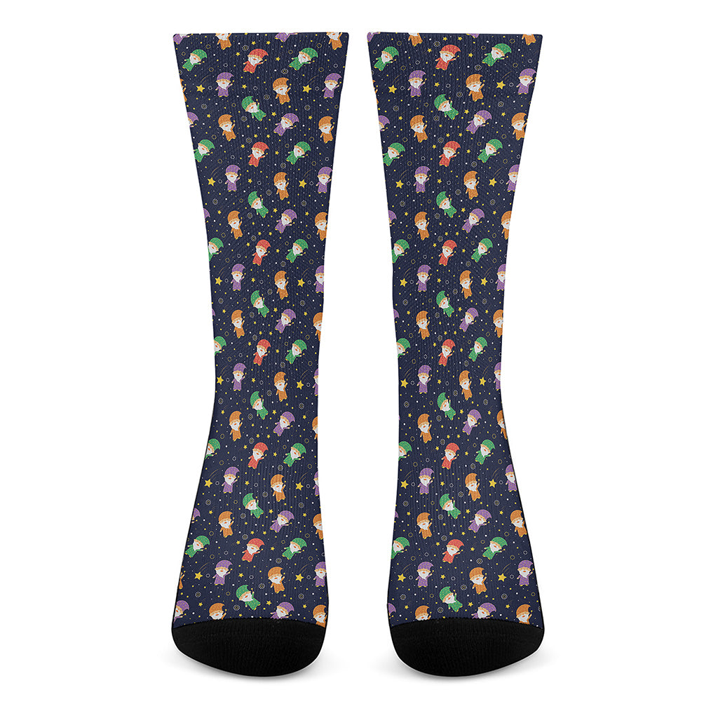 Cute Wizard Pattern Print Crew Socks
