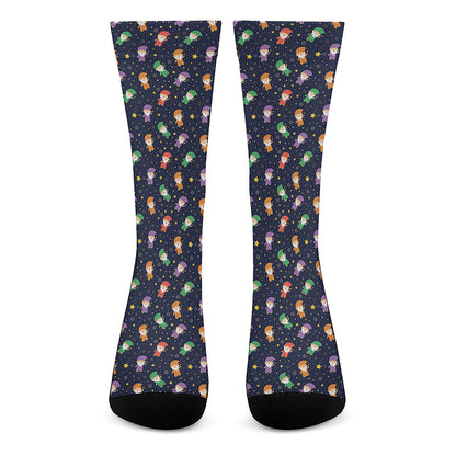 Cute Wizard Pattern Print Crew Socks