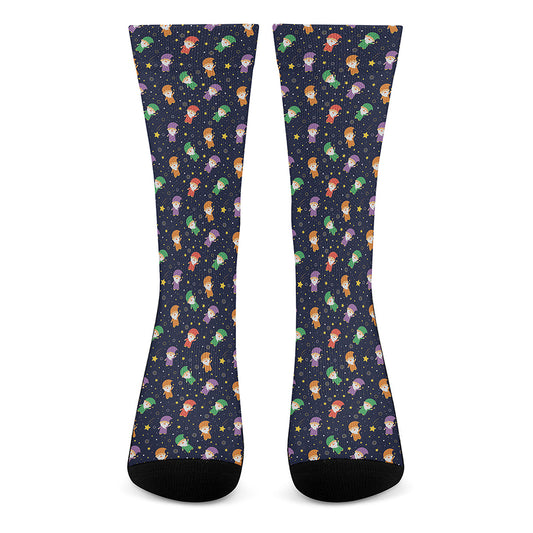 Cute Wizard Pattern Print Crew Socks