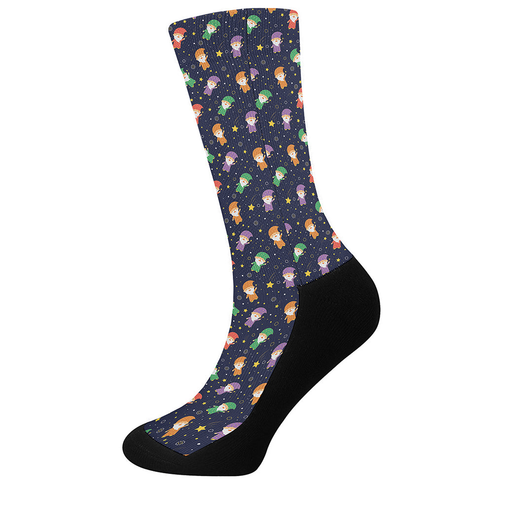 Cute Wizard Pattern Print Crew Socks