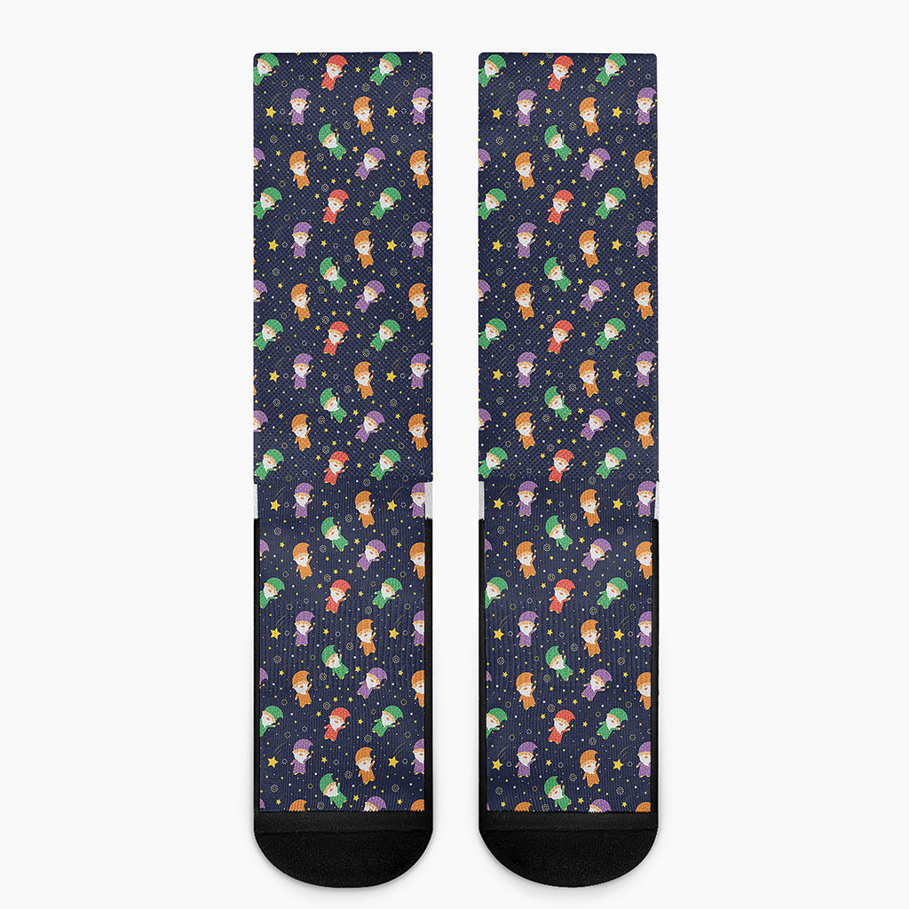 Cute Wizard Pattern Print Crew Socks